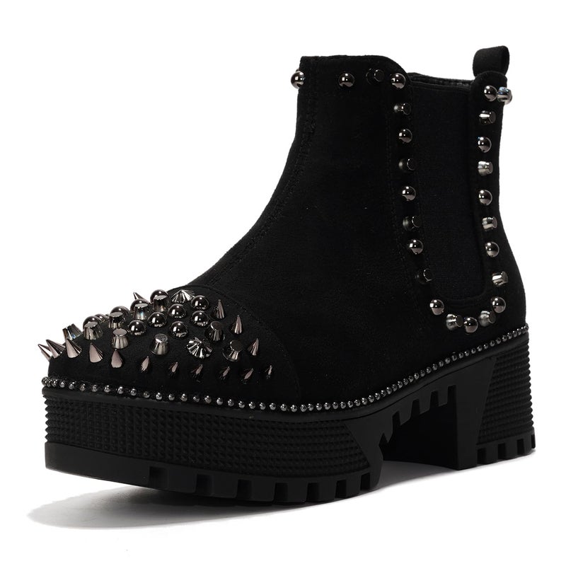 Cape Robbin Women's Platform Combat Boots Pull-on Ankle Booties, Studded Goth Punk Boots with Spiky Design & Chunky Heel (Spiky) - Black Size 10 - Image 1